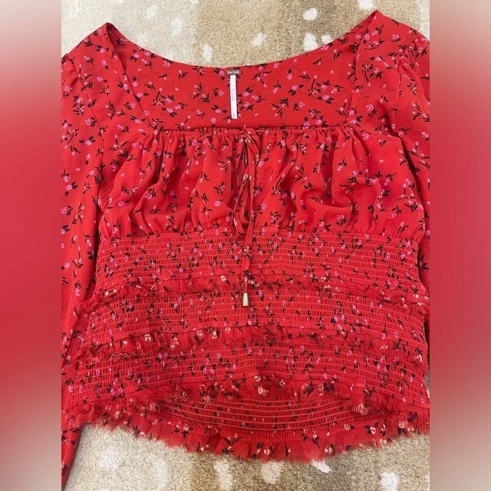 Free people Lolita red purple floral blouse women’s size medium